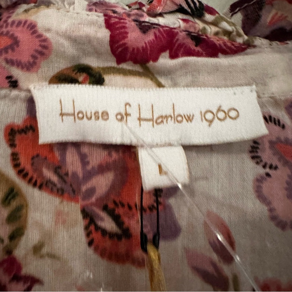 House of Harlow 1960 Peasant Floral Balloon Sleeve Blouse Women's‎ Large Cream - Picture 3 of 10